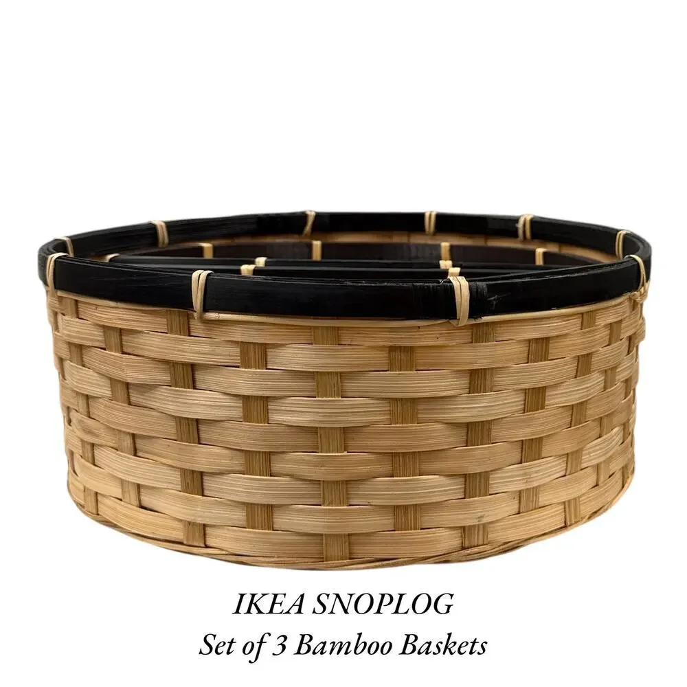 IKEA SNOPLOG Set of 3 Bamboo Baskets Height 4 3/4